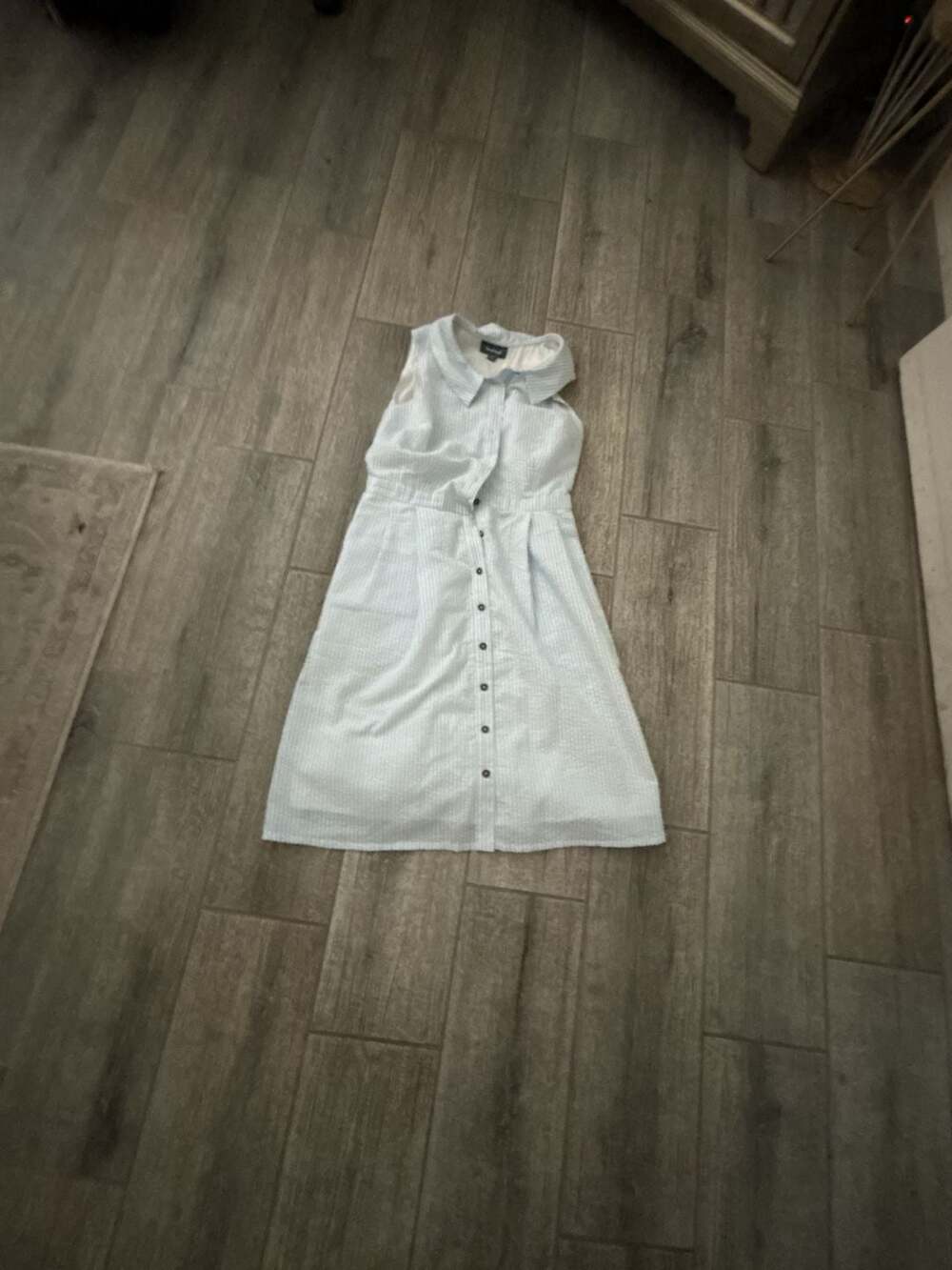 ModCloth Seersucker Sleeveless Shirtdress Blue White